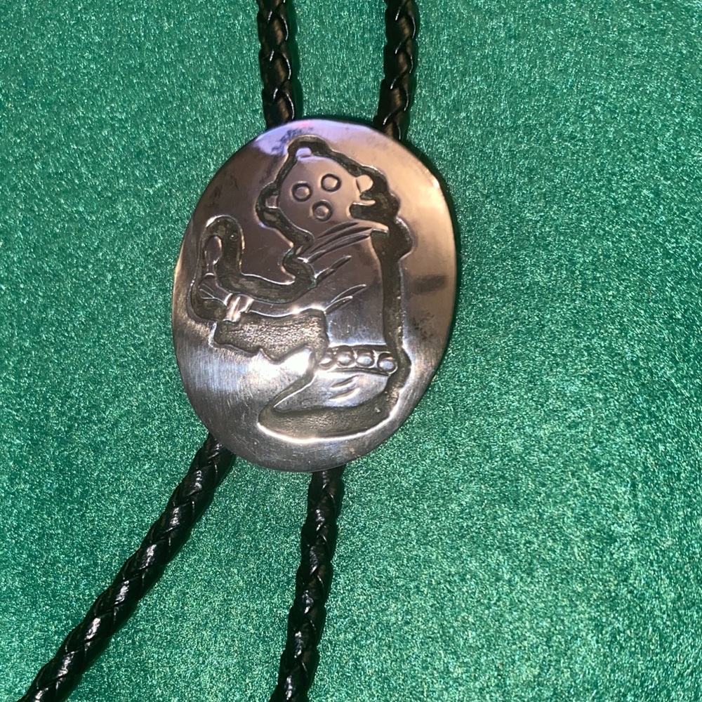 Sterling Silver Hopi Mudhead Bolo Tie signed L L.